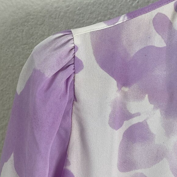 NEW Express Womens Medium Blouse Purple Floral Long Sleeve Button Up Shirt - Picture 9 of 10
